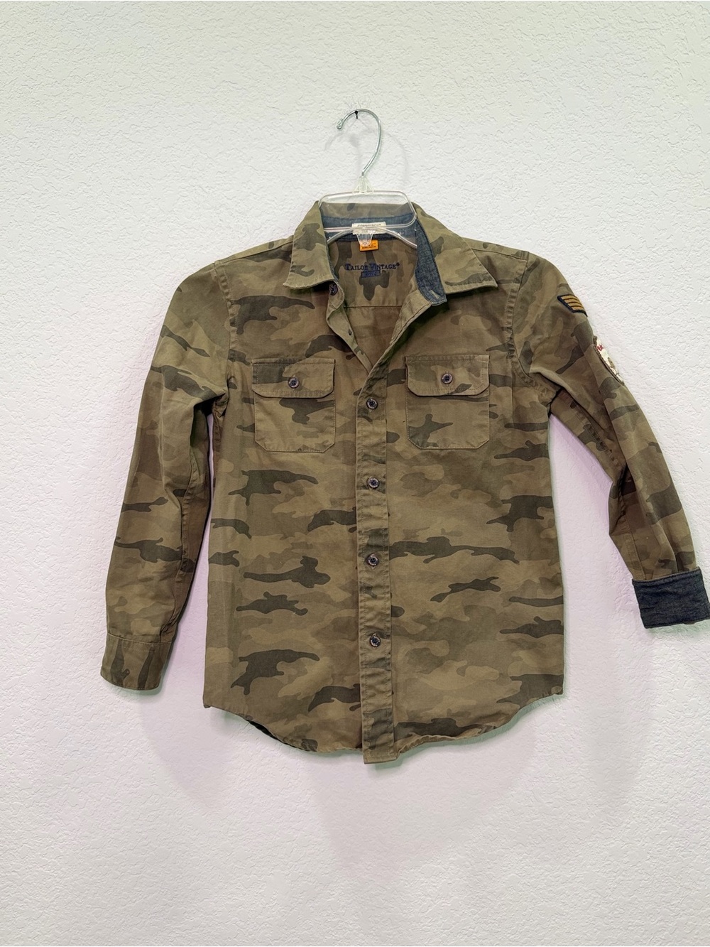 Tailor Vintage Camo Button-Up Utility Shirt Jacket - Olive Green - Size 8